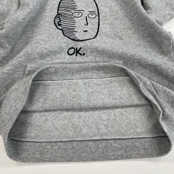 One Punch Man Anime Unisex Gray Hooded Sweatshirt "OK." Face Print - Picture 8 of 10
